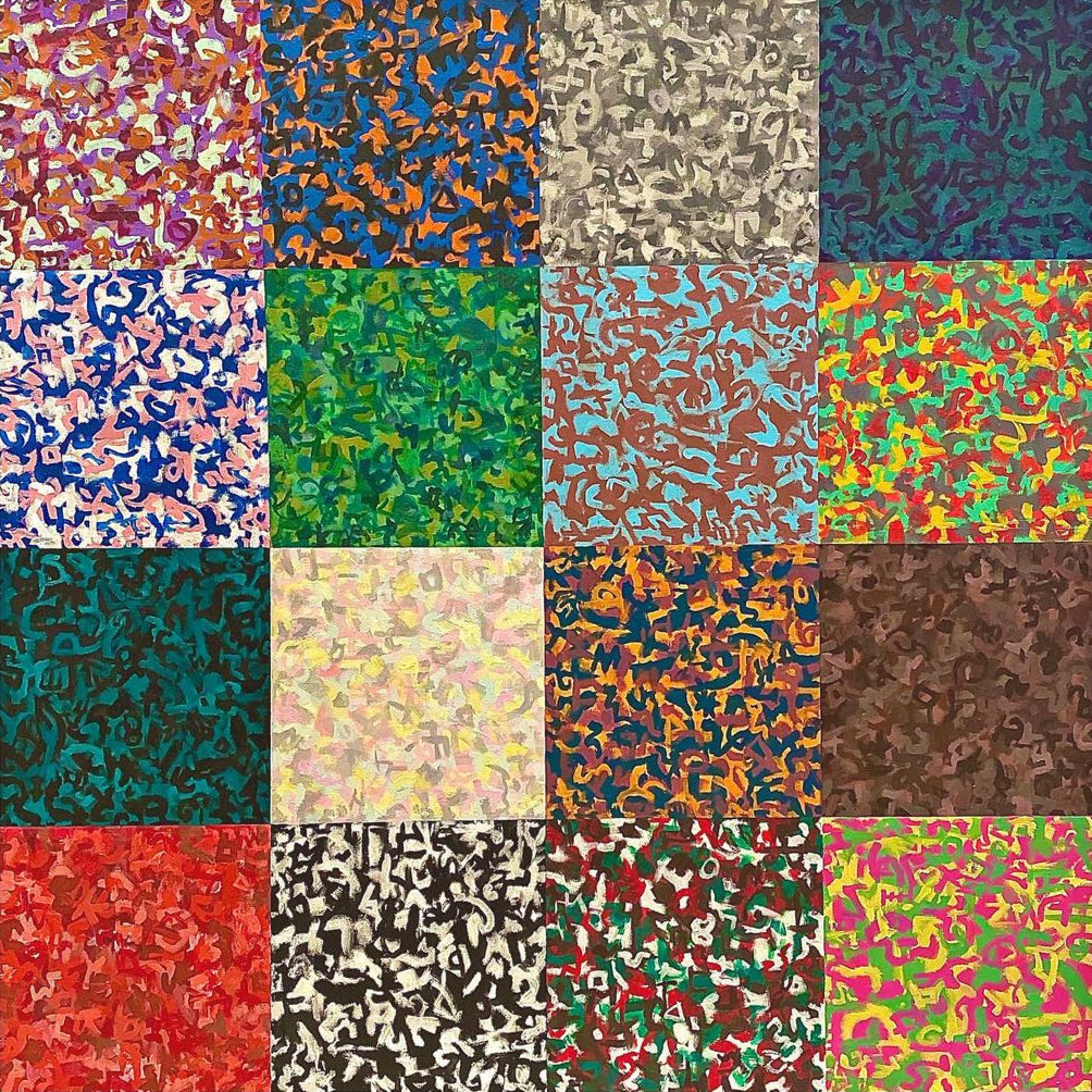Patchwork of various colorful camouflage patterns